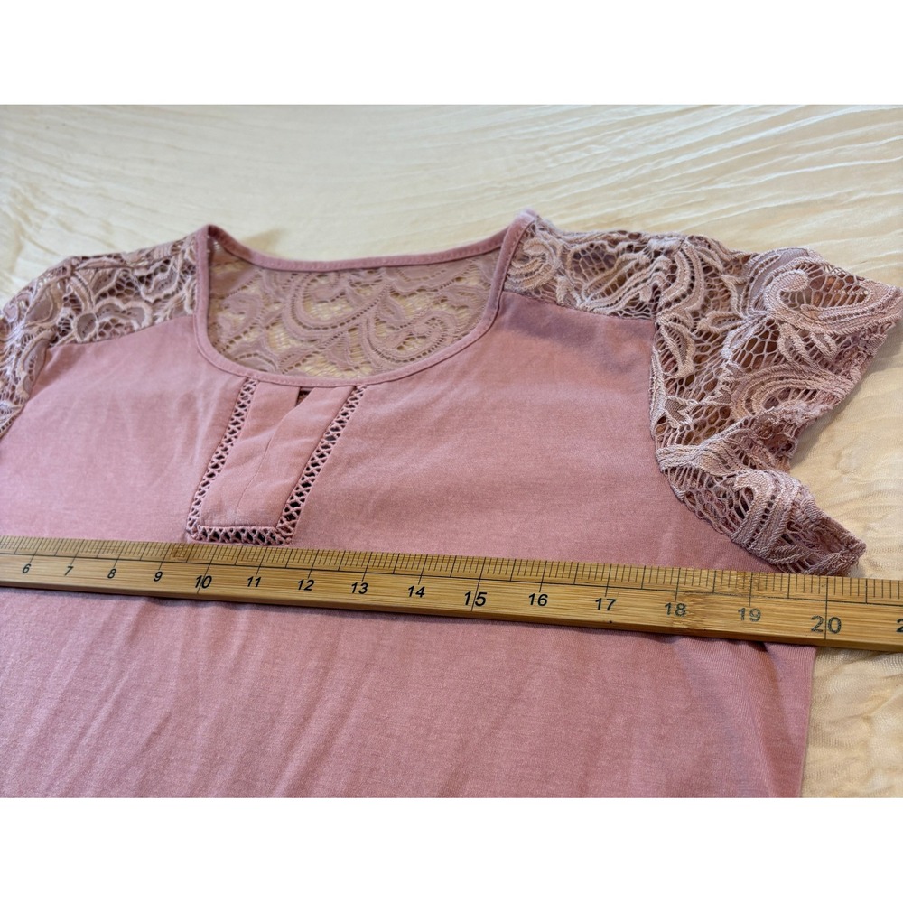 Womens Pink 1/4 Length Cap Sleeve/Back Boho Lace Detail Scoop Neck Size L - Picture 4 of 7